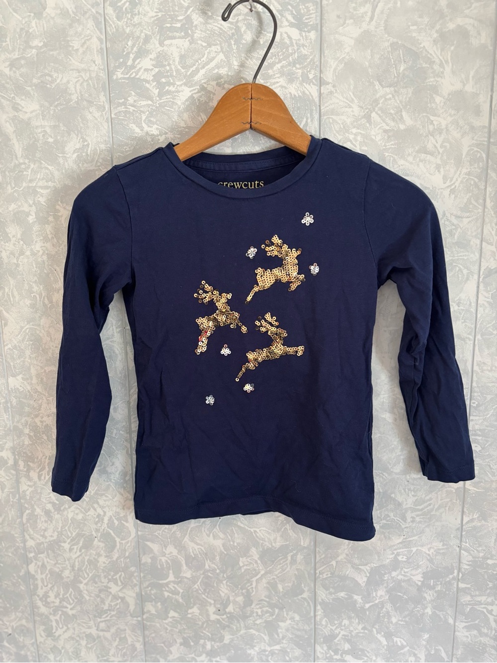 Crew cuts Navy long sleeve sequin reindeer shirt